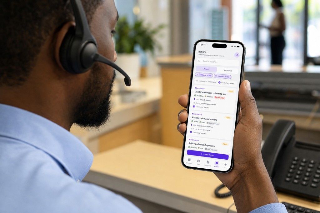 Helpdesk coordinator reviewing open job cards on a phone